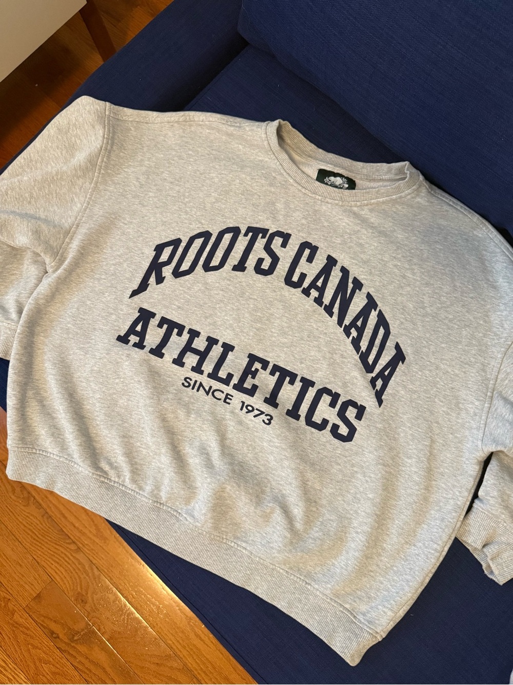 Roots Canada Athletics Crewneck Sweatshirt - Light Gray with Navy Print